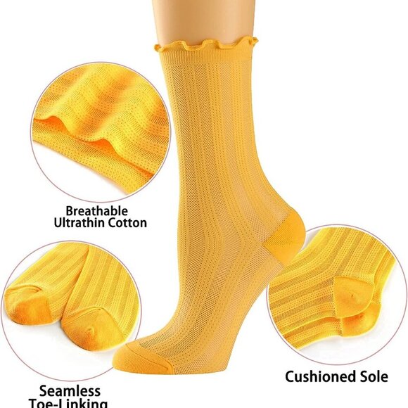 Womens Socks, Ruffle Turn-Cuff Casual Ankle Socks Breathable Cool Knit Cotton Le - Picture 5 of 7